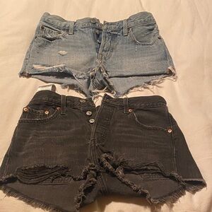 Levi 501 Distressed Women’s Denim Shorts — 2 pairs. Light Blue & Black. Size 25.